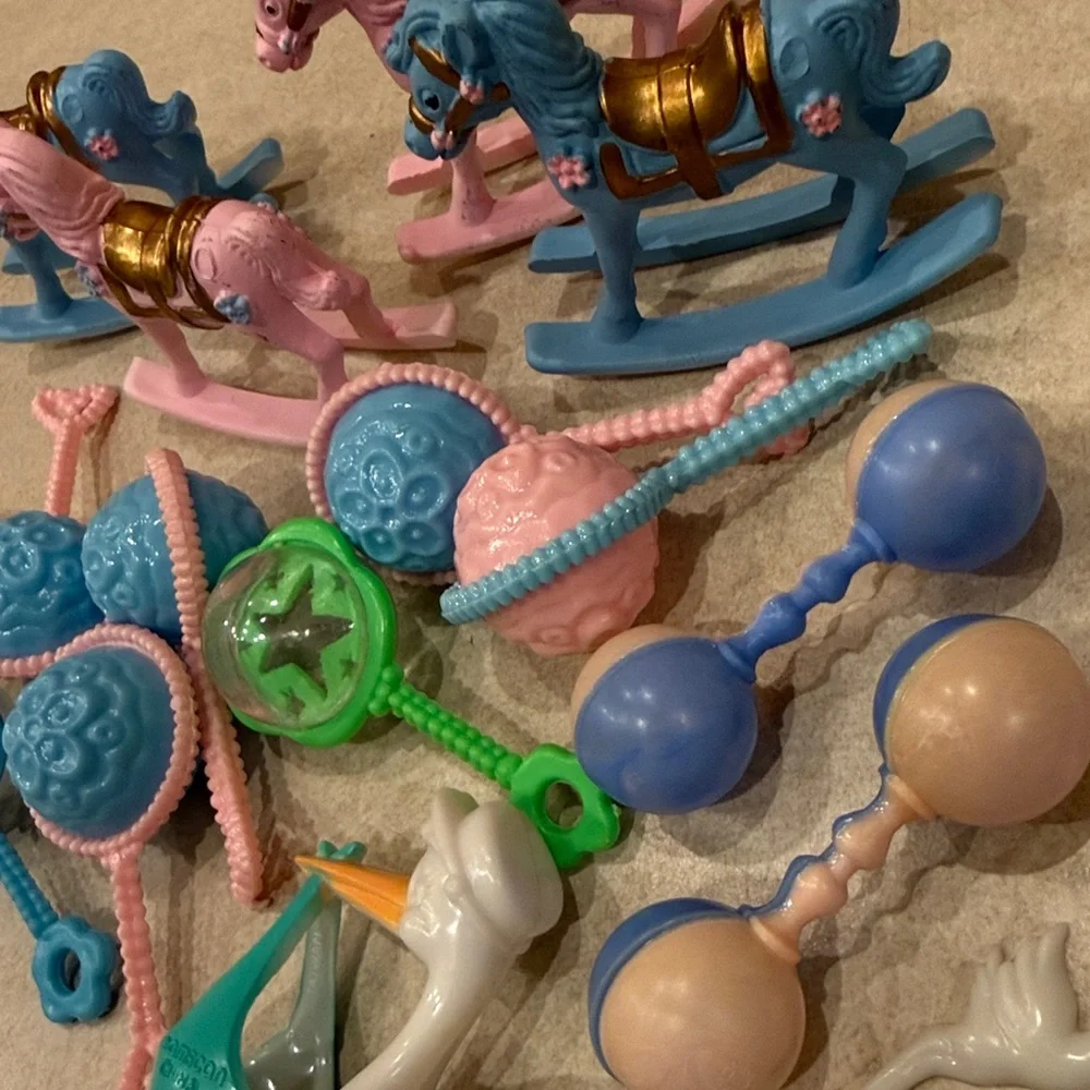 1980s baby shower trinkets.